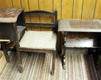 Antique Telephone Bench (29.5" x 28.5" x 15") And Solid Wood Accent Table (24" x 24" x 12")