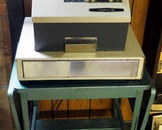 Sweda Electric Cash Register And Vintage Rolling Metal Drop Leaf Cart (26" x 22" x 16"); Does Not Power On
