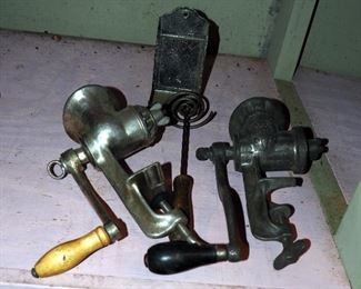 Keen Kutter And Universal Number 2 Hand Grinders, Potato Masher, And Metal Matchbox Holder