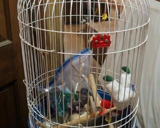 Metal Wire Birdcage And Perch Accessories, Cage Measures 27" x 16" Round