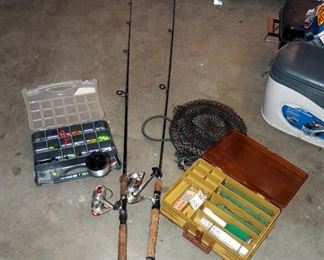 Penn Spin Fisher Rod With Shakespeare Reel, Shakespeare Cirrus Rod And Reel, Fish Basket, Tackle Boxes And 8 Pound Test Fishing Line