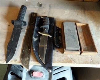 Knife Collection And Sharpening Stone, Qty 4 Knives