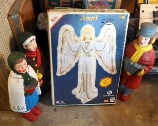 Christmas Caroler Figures, Lighted Angel, Christmas Ornaments, Wreaths, And More