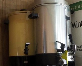 Large Electric Percolating Coffee/Tea Pots, Qty 3; And Foam Cups