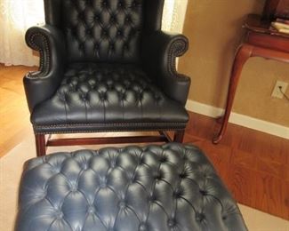 Navy Leather Chair/Ottoman/Carolina Leather House