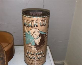 PLL #432 ANTIQUE EARLY 1900'S ROCK-CO PURE COCOA ADVERTISING CARDBOARD 2 POUND TIN @ $15