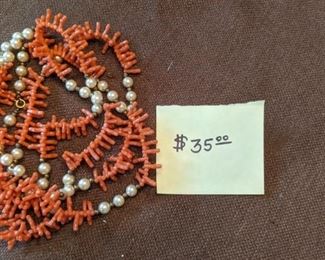 PLL #29 Vintage Branch Coral Necklace 52" length $35.