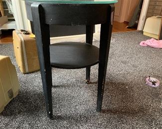 PLL# 647 - Black Circular Table with lower Shelf and glass top @ $10 - scratched with normal wear & tear
