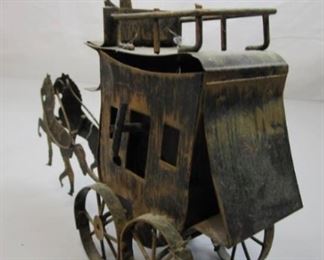 PLL # 725 - vintage tin stagecoach horse carriage wagon music box by george imports hong kong 1970's - figurine knick knack western coach buggy @ $15