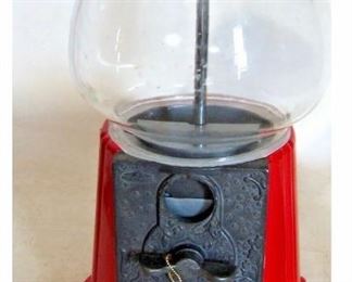 $30 Vintage Red Cherry Carousel Gum ball Machine with Metal w/glass Globe instructions and Box measures about 11 inches tall and the glass globe around 6 inches in diameter. The key is missing but it looks like it was never used. The top screws off easily without the need for key