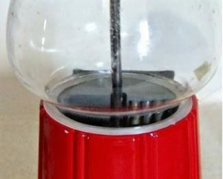 $30 Vintage Red Cherry Carousel Gum ball Machine with Metal w/glass Globe instructions and Box measures about 11 inches tall and the glass globe around 6 inches in diameter. The key is missing but it looks like it was never used. The top screws off easily without the need for key