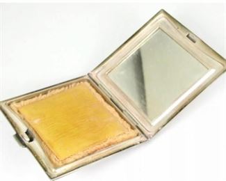 $40 Antique Sterling Silver Compact Makeup Mirror 85.2g. Nice compact that opens and closes great and still has the puffer and mirror. One minor ding on the side. Stamped sterling. 2-5/8"L