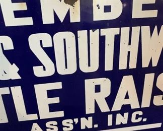 VINTAGE PORCELAIN TEXAS & SOUTHWESTERN CATTLE RAISERS Porcelin SIGN. 20” x 12”