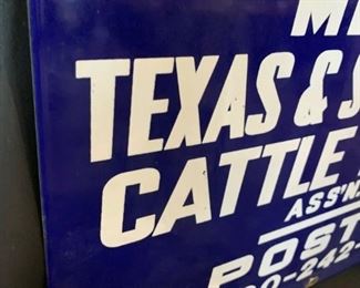 VINTAGE PORCELAIN TEXAS & SOUTHWESTERN CATTLE RAISERS Porcelin SIGN. 20” x 12”