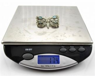 925 Aqua Marcasite Butterfly Brooch 17.4g