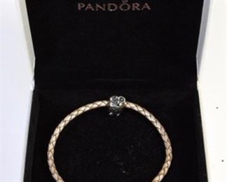 Pandora Sterling Leather Owl Slide Charm Bracelet