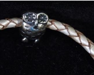 Pandora Sterling Leather Owl Slide Charm Bracelet