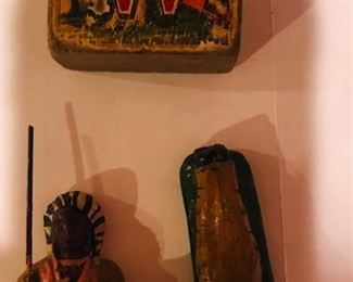 Antique Composition Indian Chief Figures w illus Litho ABC Wood Block