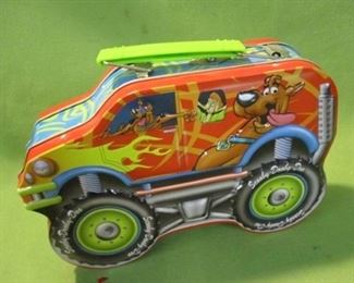 Scooby-Doo toys and collectibles, Mystery Van that opens up and folds out, 2017, 3 metal lunchboxes, 1 with tag, a dog bone tin, and 2 little toys,