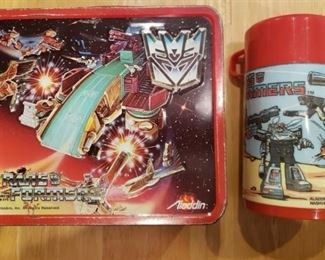 Vintage 1986 Transformers Metal Lunchbox With Thermos