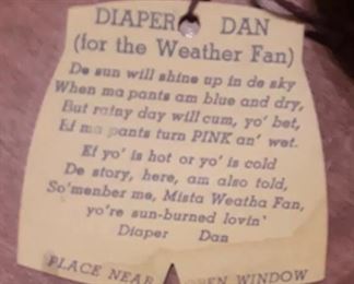 Vintage Diaper Dan 1949 thermometer with original tag