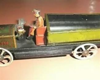 VINTAGE TIN TOY Pickup Truck, Tin Wheels, Lithographed, 5-1/2" Long