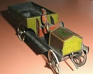 VINTAGE TIN TOY Pickup Truck, Tin Wheels, Lithographed, 5-1/2" Long