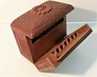 Antique HAND CARVED WOOD BOX - Jewler/Artist Case - RARE Folding Folk Art Case