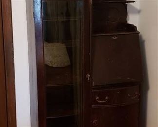 Antique Secretary with Curved Glass Door and Beveled Mirrors