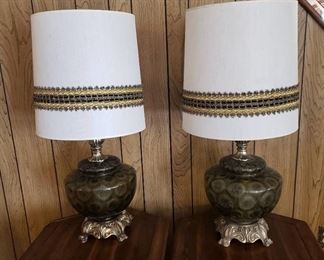 Pair of Vintage Glass 3 Way Lamps