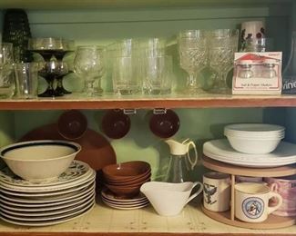 Lot of Everyday Dishes, Glasses and Cups ~ some Corelle, Stoneware, Plastic ware, and Glass ~ bring some boxes to pack out