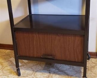 Metal / Wood Microwave Cart w/ Single Door Storage ~ 27 in. x 19 in. x 32 in.