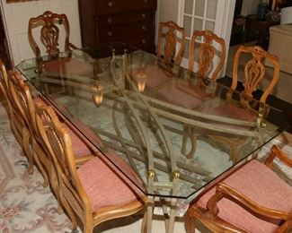 GLASS AND IRON DINING TABLE TO SEAT 8