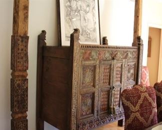 Carved & painted Balinese/Indonesian cabinet
Pair Balinese/Indonesian columns 8’11” high – could be cut 	to accommodated lower ceiling
