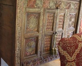 Carved & painted Balinese/Indonesian cabinet
Pair Balinese/Indonesian columns 8’11” high – could be cut 	to accommodated lower ceiling
