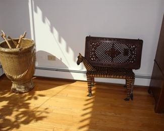 Small zebra stool; large ceramic planter