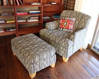 Ethan Allen chair & ottoman black & white pattern