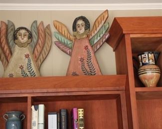 Carved wood angels