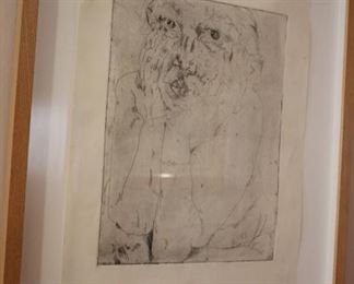 B.K. Mezzatesta -etching of a woman titled “Schiele”;