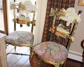 Pair MacKenzie Childs fish chairs