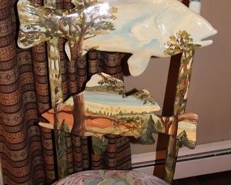 Pair MacKenzie Childs fish chairs