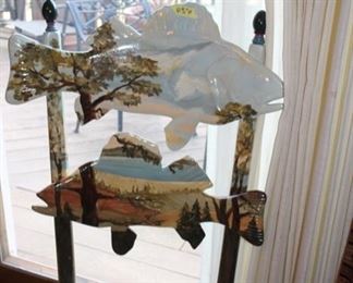 Pair MacKenzie Childs fish chairs