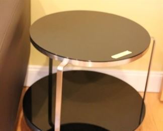 Pair round 2 tier tables – black & metal