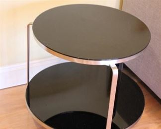 Pair round 2 tier tables – black & metal