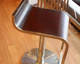 Pair Adjustable modern wood & chrome stools
