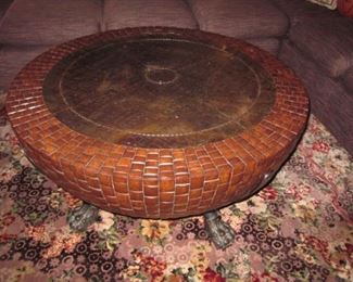 Round Leather Top Coffee Accent Table