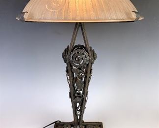 Art Deco Signed Daum Nancy & Iron Table Lamp