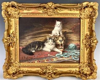 Jules LeRoy (France 1833-1865) "Cats on Cat"