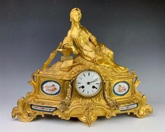 Louis XV Gilt Bronze Figural Mantel Clock