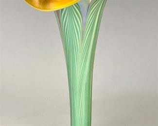 Signed Quezal Tri Fold Feathered Vase